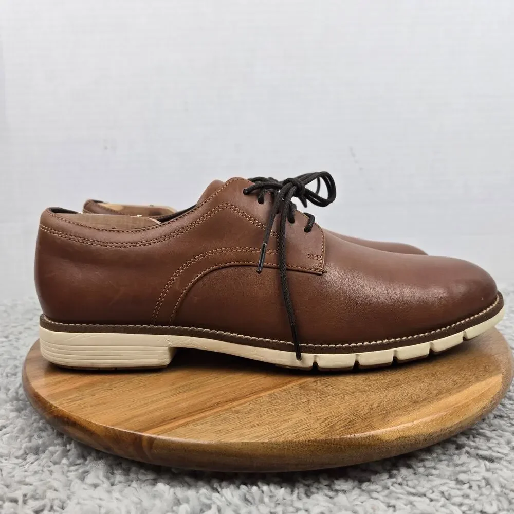 Cole Haan Mens 10.5M FlexGrand 360 Plain Toe Brown Leather Casual Derby Oxford